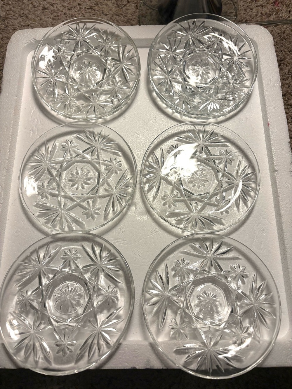 Vtg Anchor Hocking clear glass Saucer in the Early American Oatmeal - set of 9